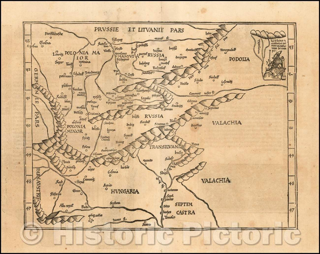 Historic Map - Poland, Russia & Hungary etc, 1525, Lorenz Fries - Vintage Wall Art