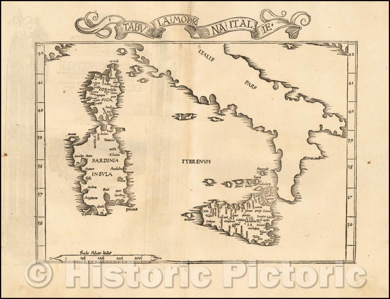 Historic Map - Tabula Moderna Italie (Sicily, Sardinia, Corsica)/Tabula Modern Italy (Sicily, Sardinia, Corsica), 1525, Lorenz Fries - Vintage Wall Art