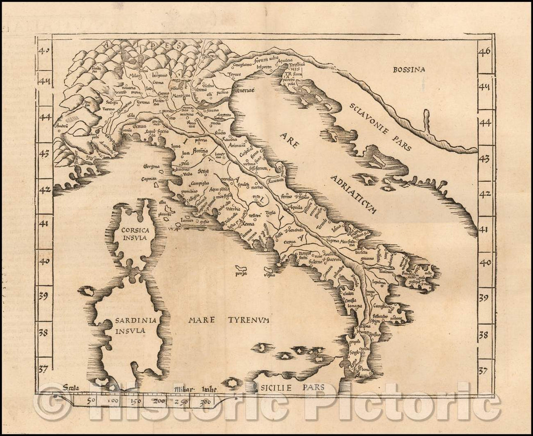 Historic Map - Modern Italy, 1525, Lorenz Fries - Vintage Wall Art