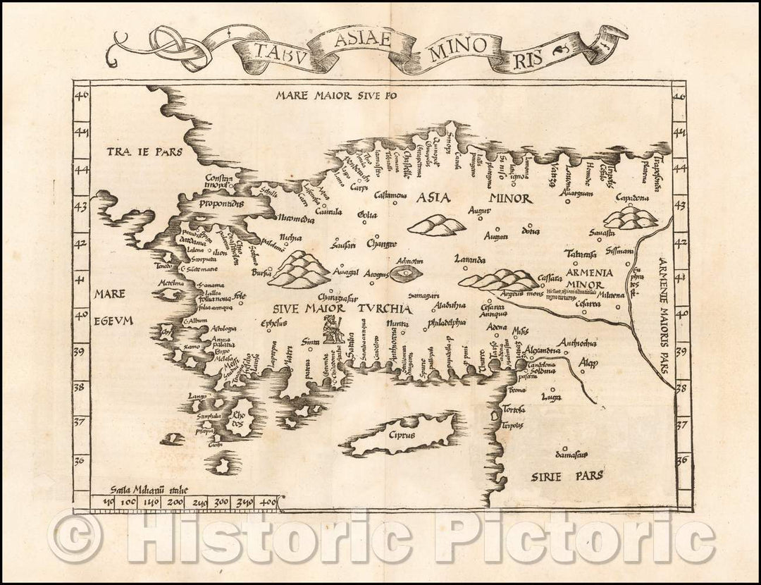 Historic Map - Tabu Asiae Minoris (Cyprus shown) / Fries Map of Asia Minor and Cyprus, based upon the work of Claudius Ptolemy, 1525, Lorenz Fries - Vintage Wall Art