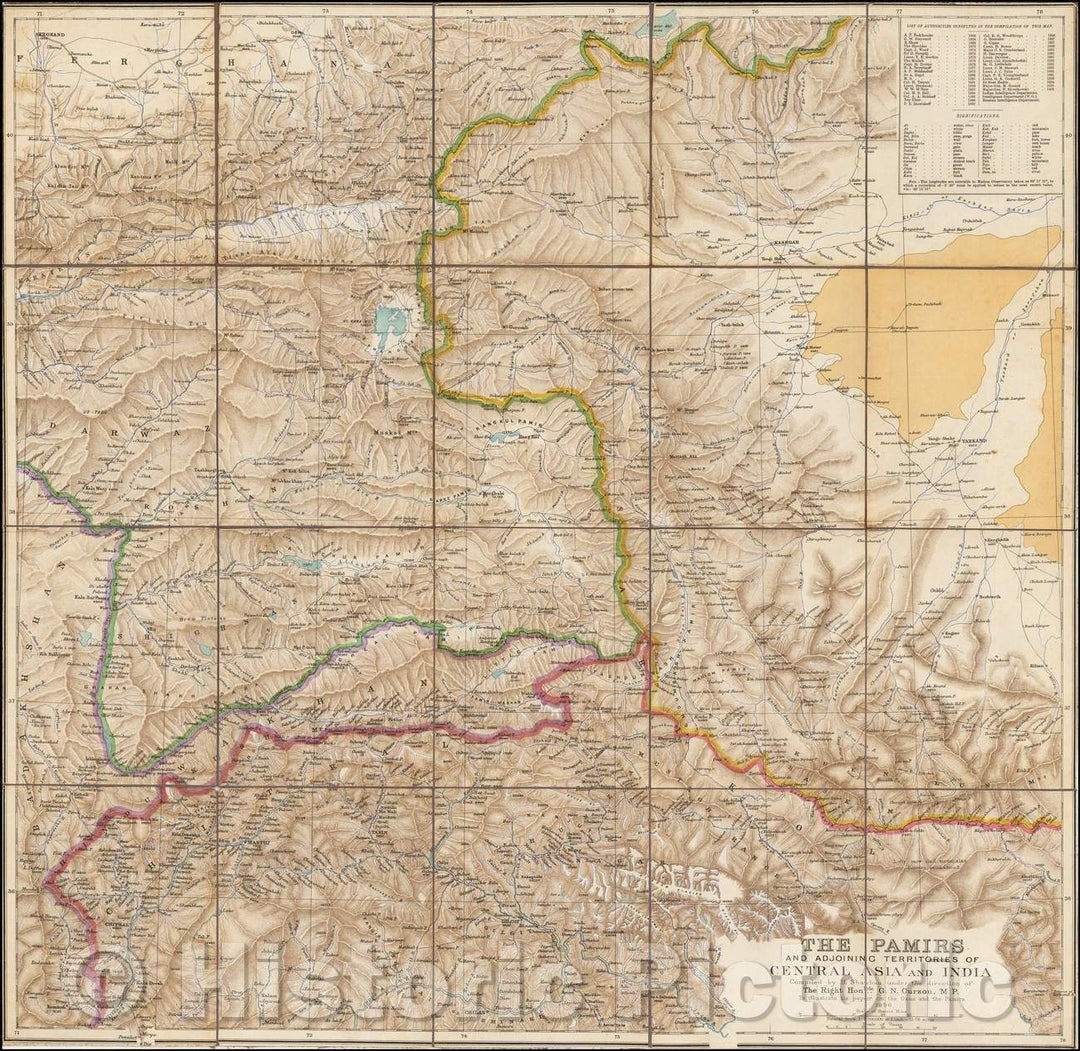 Historic Map - The Pamirs and Adjoining Territories of Central Asia and India, 1896, Royal Geographical Society - Vintage Wall Art