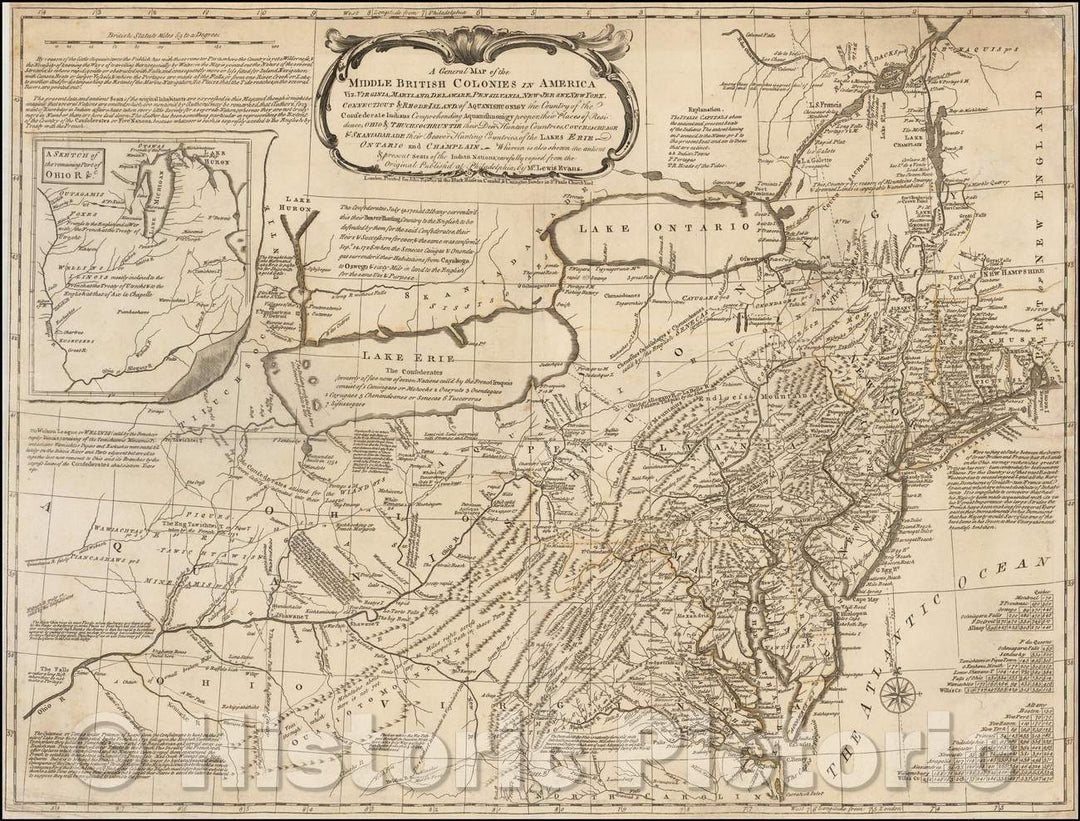 Historic Map - A General Map of the America, viz. Virginia, Maryland, Delaware, Pennsylvania, New Jersey, New York, Connecticut, Rhode Island, 1755 - Vintage Wall Art