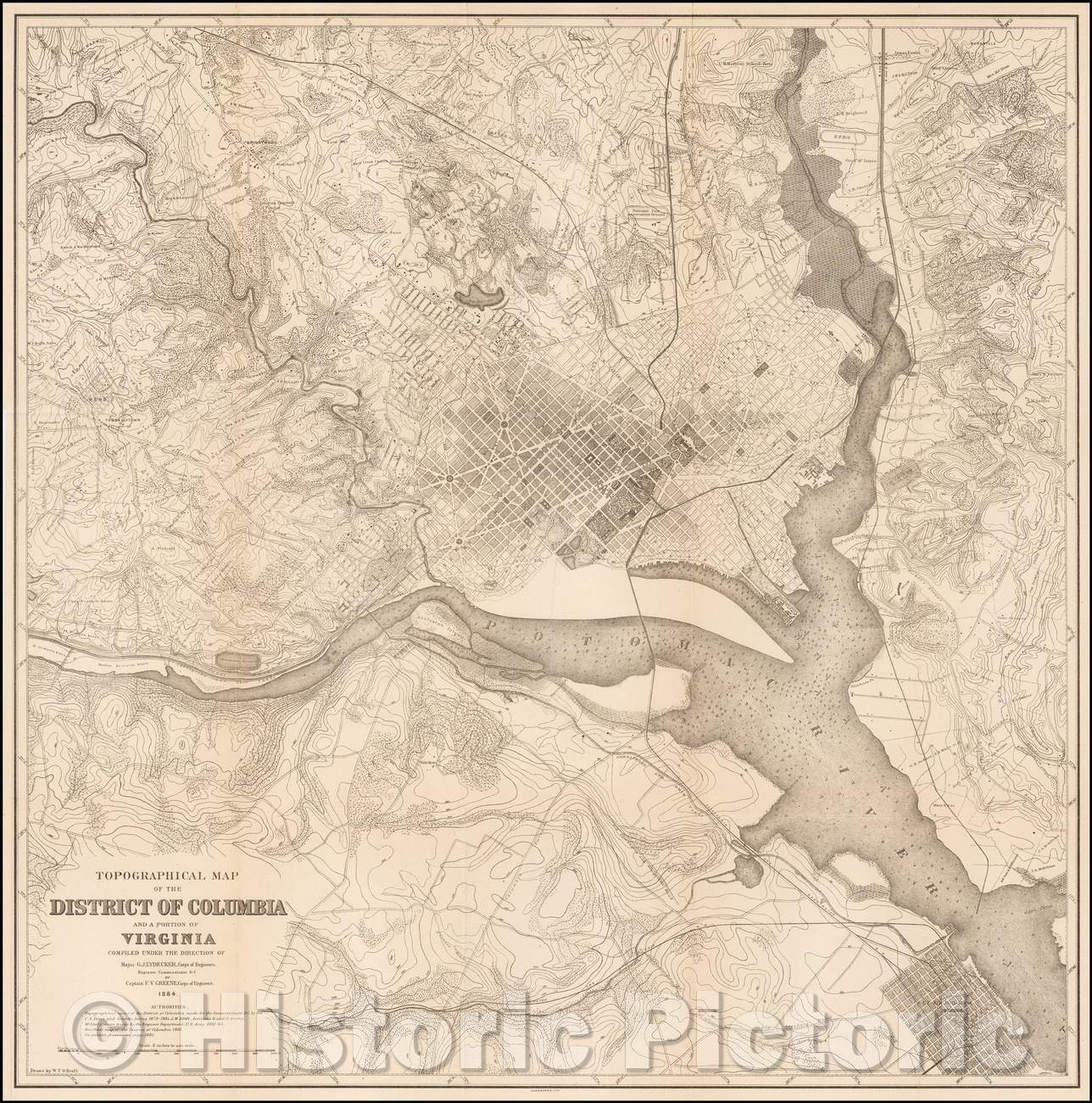 Historic Map - Topographical Map of the District of Columbia and a Portion of Virginia, 1884, United States GPO - Vintage Wall Art