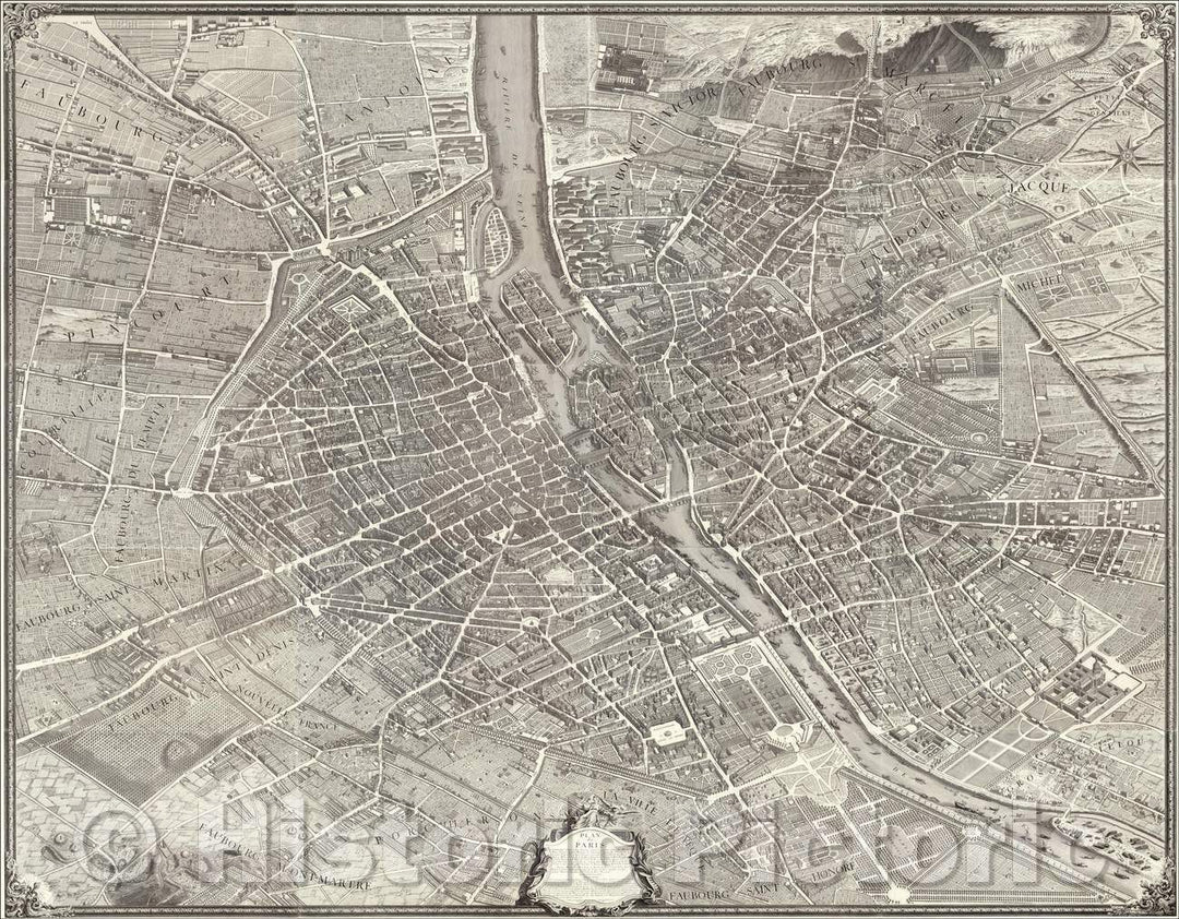 Historic Map - Plan de Paris commenc?l'ann?, 1739, Michel-?ienne Turgot - Vintage Wall Art