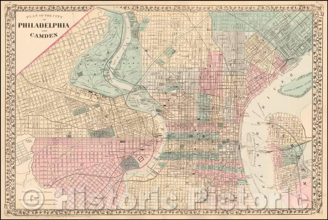 Historic Map - Plan of the City of Philadelphia and Camden, 1881, Samuel Augustus Mitchell Jr. - Vintage Wall Art