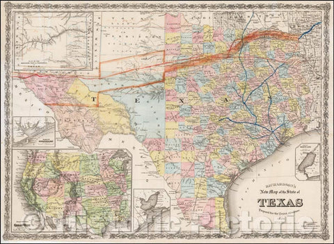 Historic Map - Richardson's New Map of the State of Texas Including Part of Mexico, 1873, Willard Richardson - Vintage Wall Art