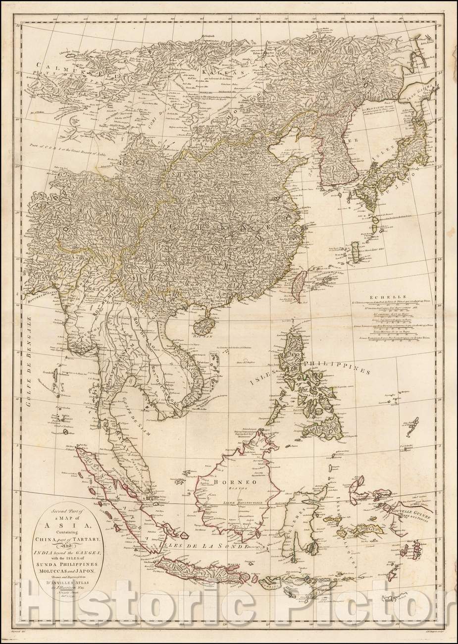 Historic Map - Map of Asia, Containing China, part of Tartary, And India beyond the Ganges, with the Isles of Sunda, Philippines Moluccas and Japon, 1791 - Vintage Wall Art