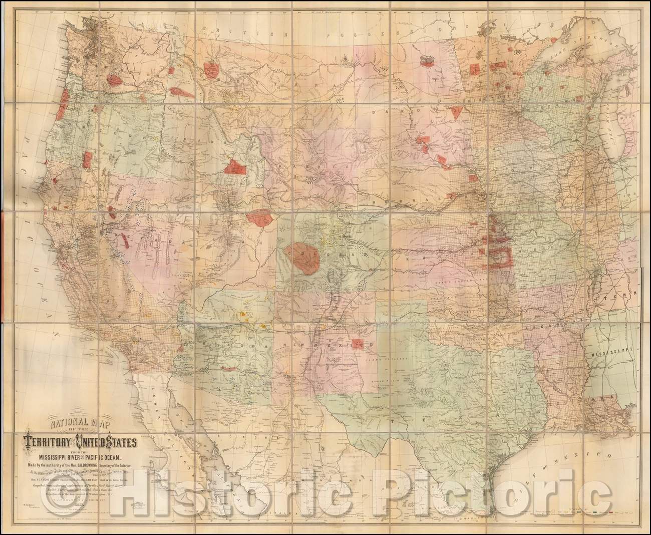 Historic Map - National Map of the Territory of the United States From The Mississippi River To The Pacific Ocean, 1867, William Keeler - Vintage Wall Art