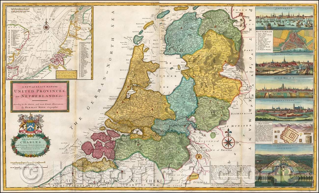 Historic Map - A New and Exact Map of the United Provinces, or Netherlands, 1720, Herman Moll v3