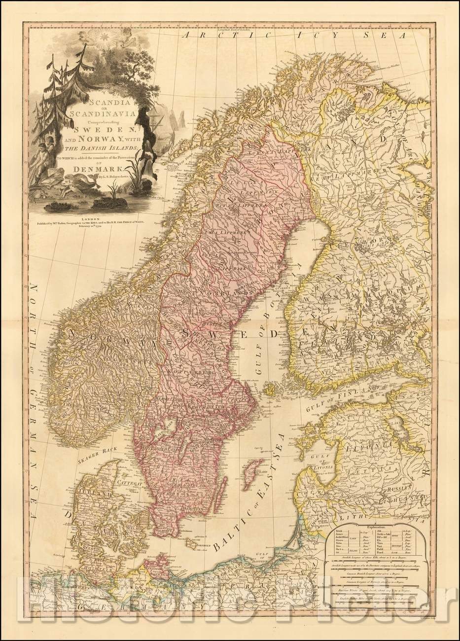 Historic Map - Scandia or Scandinavia Comprehending Sweden, and Norway, with The Danish Islands, 1794, William Faden v2