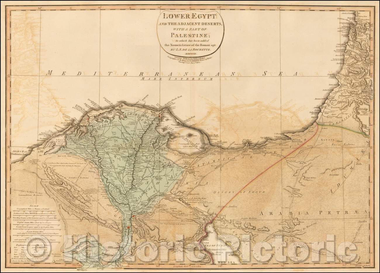 Historic Map - Lower Egypt and The Adjacent Deserts, with a part of Palestine; to which has been added the Nomenclature of the Roman Age, 1802, William Faden - Vintage Wall Art