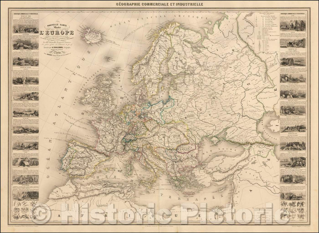 Historic Map - Nouvelle Carte Illustree de L'Europe, 1857, Alexandre Vuillemin - Vintage Wall Art