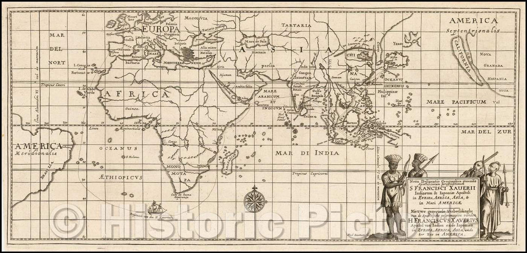 Historic Map - (World) Nova Delineatio Geographica generalis Apostolicarum peregrinationum/World Map, book on the life of St. Francis Xavier, 1663 - Vintage Wall Art