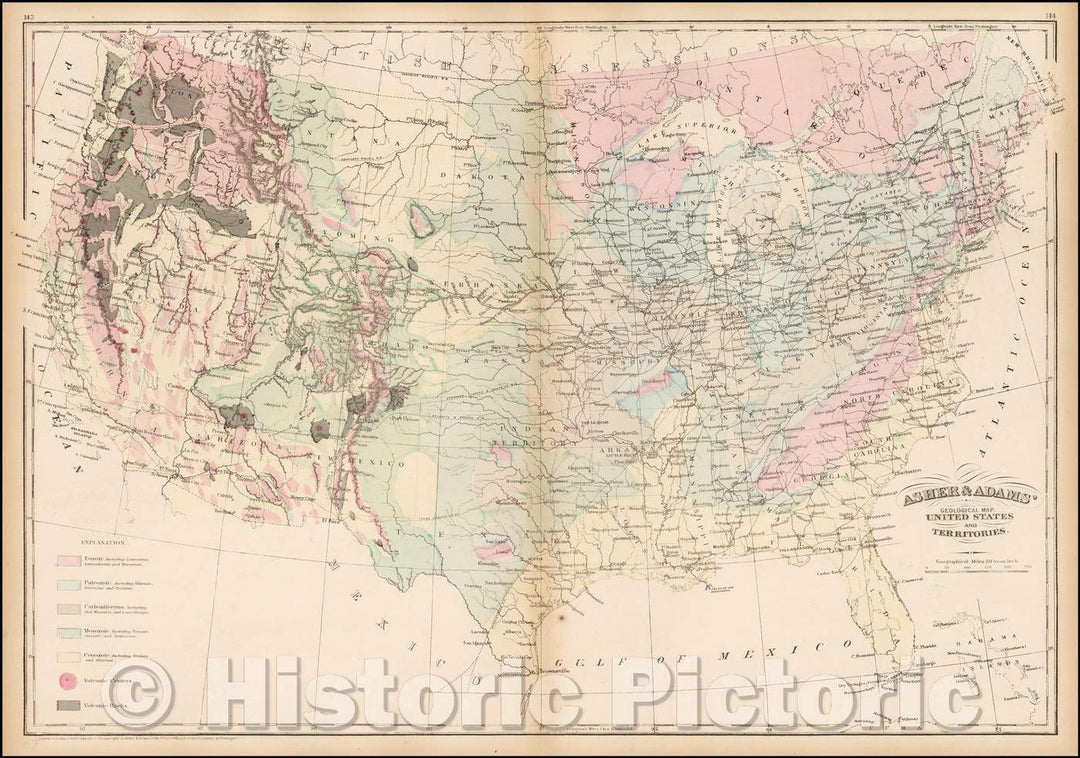 Historic Map - Asher & Adams' Geological Map United States and its Territories, 1874, Asher v2