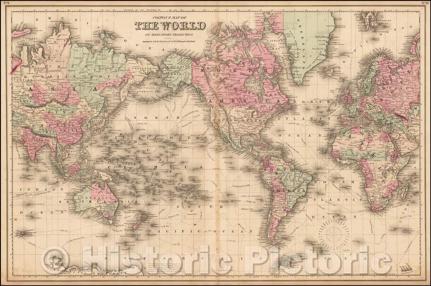 Historic Map - Colton's Map of the World on Mercator's Projection, 1872, Joseph Hutchins Colton v3