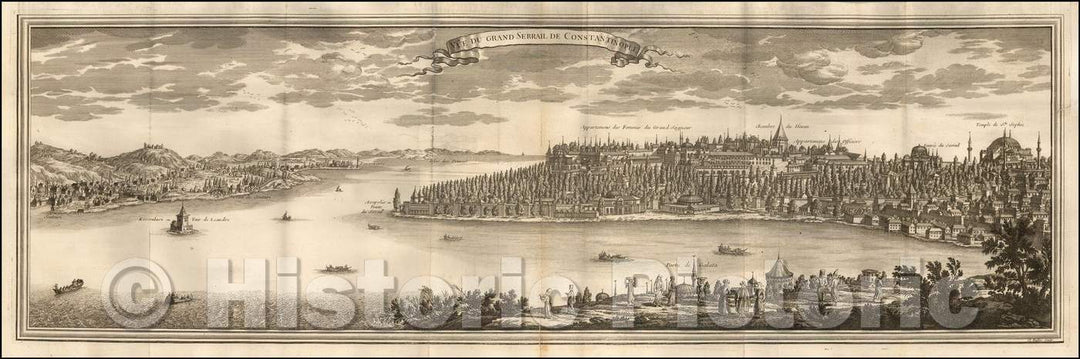 Historic Map - Vue du Grande Serrail de Constantinople/View of a portion of Istanbul, published in 1711 by Le Blond in Paris, 1711, Le Blond - Vintage Wall Art