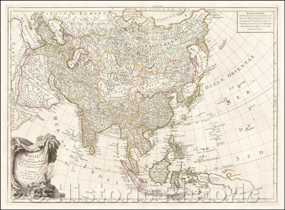 Historic Map - L'Asie Divisee en ses Principaux Etats assujettie aux Observations Astronomique Par le Sr. Janvier :: Asia, earlier by Jean Janvier, 1778 - Vintage Wall Art