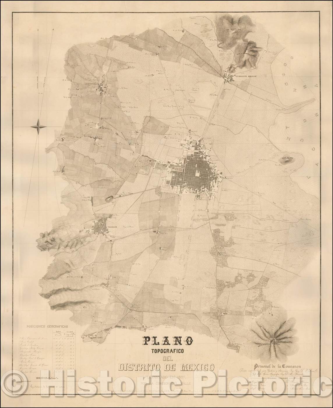 Historic Map - Plano Topografico del Distrito de Mexico Levantado en 1857 Por La Comision del Valle :: Distrito Federal, Mexico City and its environs, 1864 - Vintage Wall Art