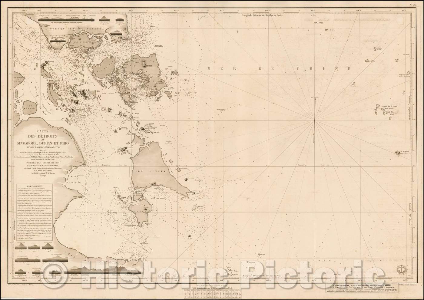 Historic Map - Carte Des Detroits de Singapore, Durian et Rhio et des parages environnant :: Detroits Singapore, Durian and Rhio, 1846 - Vintage Wall Art