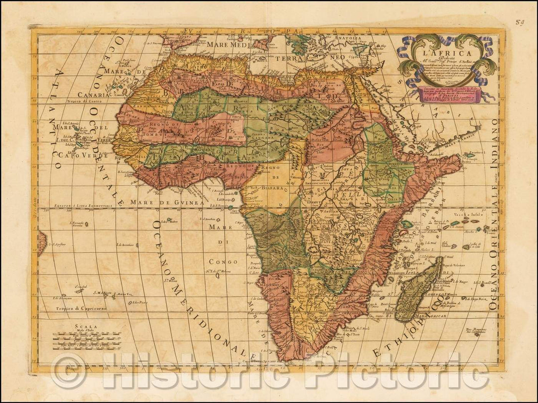 Historic Map - L'Africa Dedicata/Map of Africa by Paolo Petrini, 1700, Paolo Petrini - Vintage Wall Art