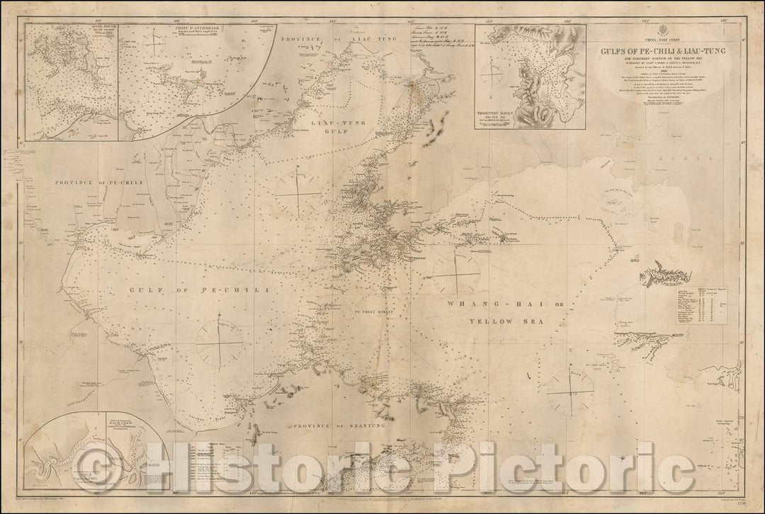 Historic Map - China - East Coast - Gulf of Pe-Chili & Liau-Tung and Northern Portion of the Yellow Sea Surevey By. Comr. J. Ward & Lieut. C. Bullock, R.N, 1869 - Vintage Wall Art