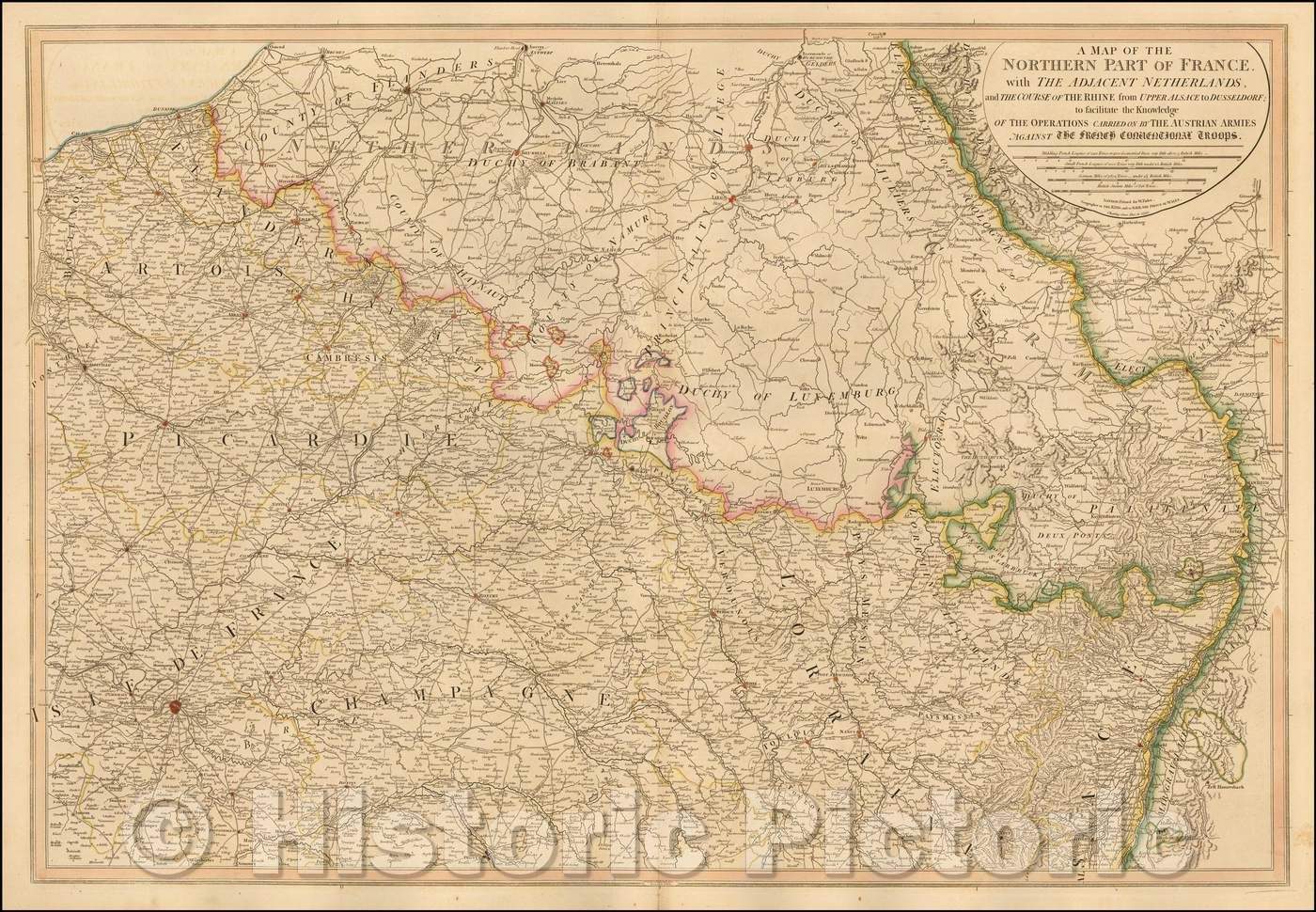 Historic Map - Northern Part of France, with The Adjacent Netherlands, and the Course of the Rhine from Upper Alsace to Dusseldorf; to facilitate the Kn, 1795 v2