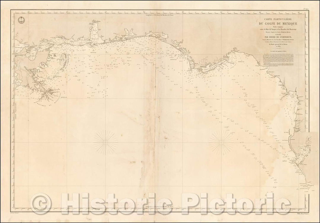 Historic Map - Carte Particuliere du Golfe du Mexique Partie Comprise entre/Sea Chart of the Gulf Coast, extending from Port Charlotte and Tampa Bay, 1854 - Vintage Wall Art