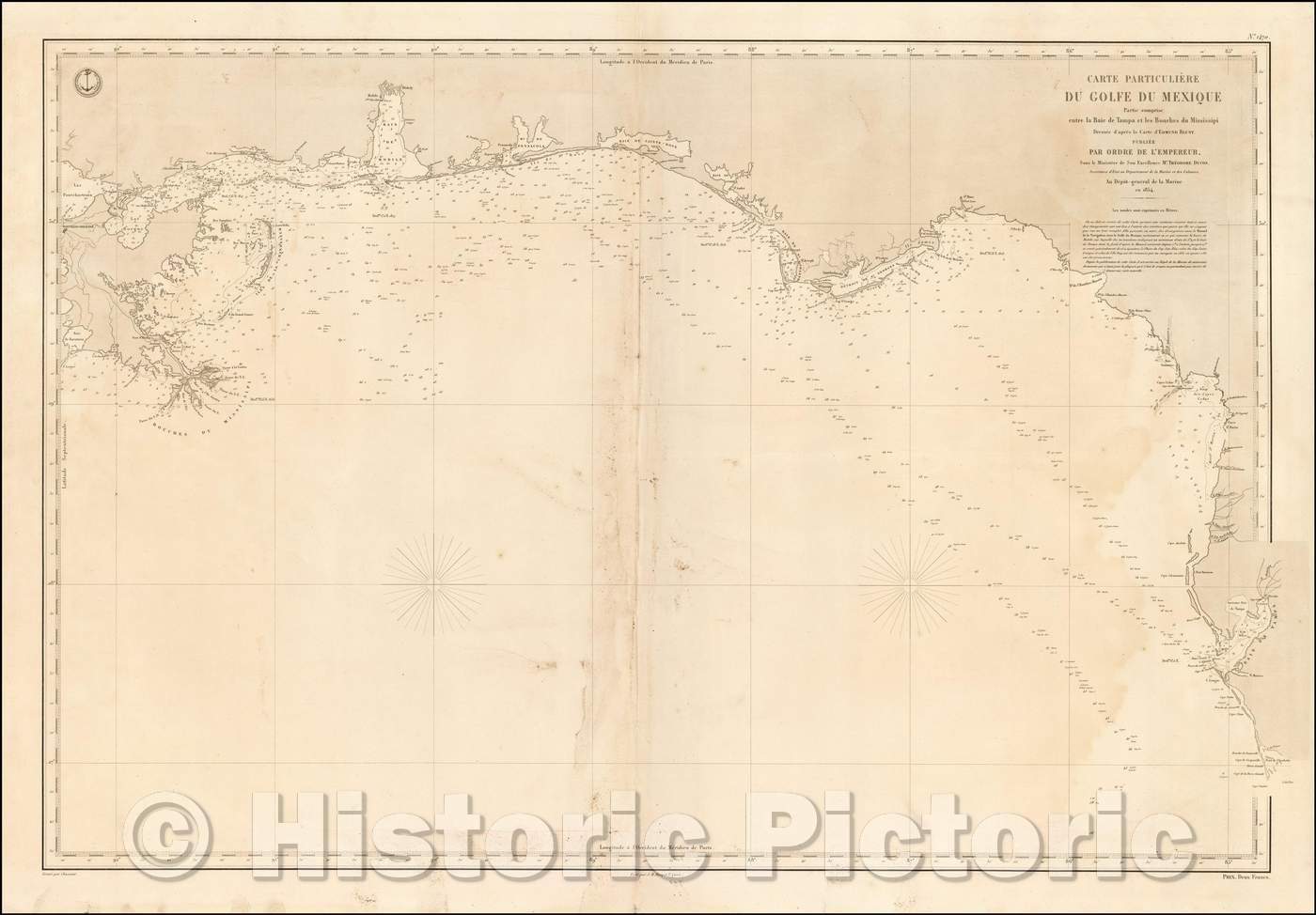 Historic Map - Carte Particuliere du Golfe du Mexique Partie Comprise entre/Sea Chart of the Gulf Coast, extending from Port Charlotte and Tampa Bay, 1854 - Vintage Wall Art