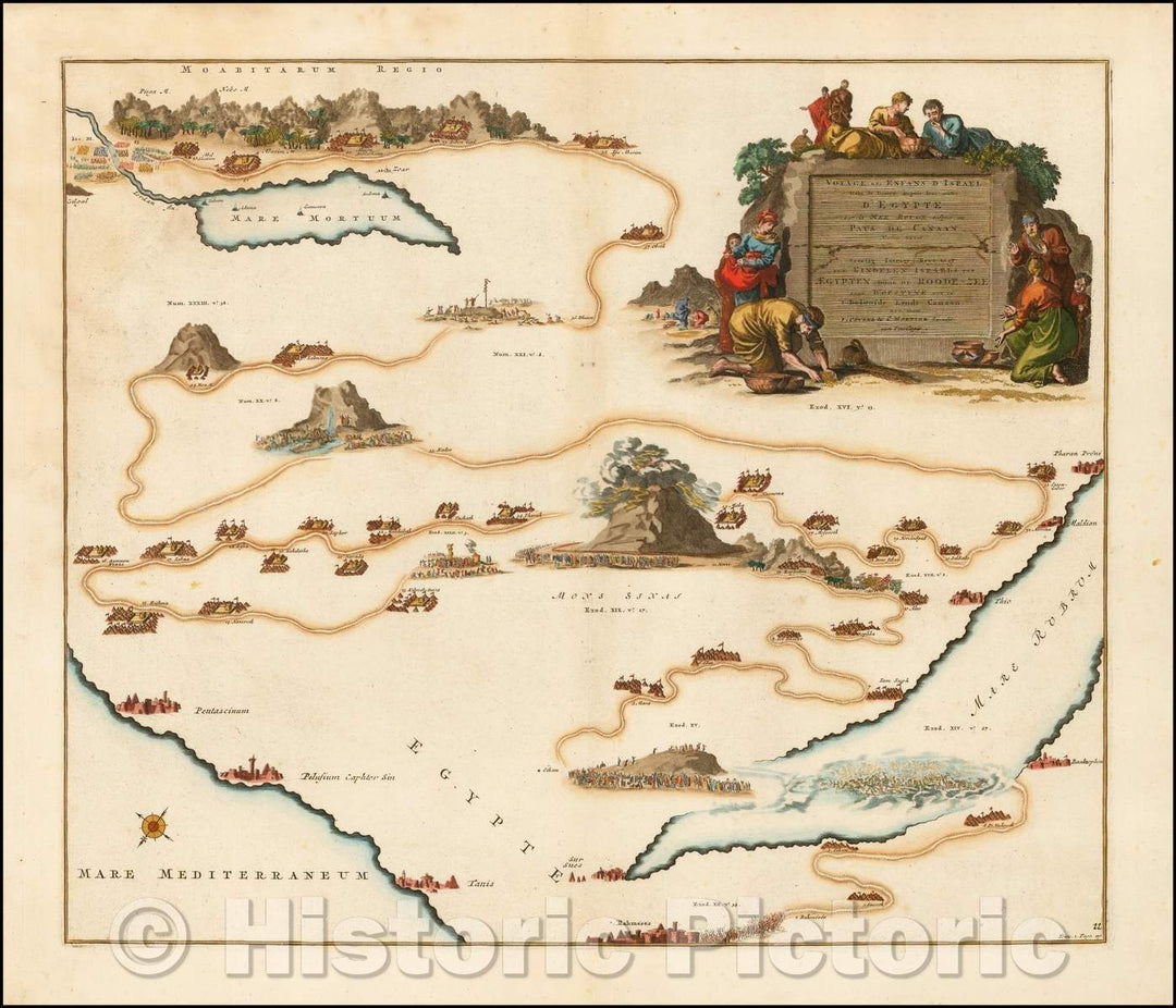 Historic Map - Voyage Des Enfans D'Israel Dans Le Desert Depuis sortie D'Egypte Par la Mer Rouge/Wanderings of Moses and the Israelites through Egypt, 1725 - Vintage Wall Art