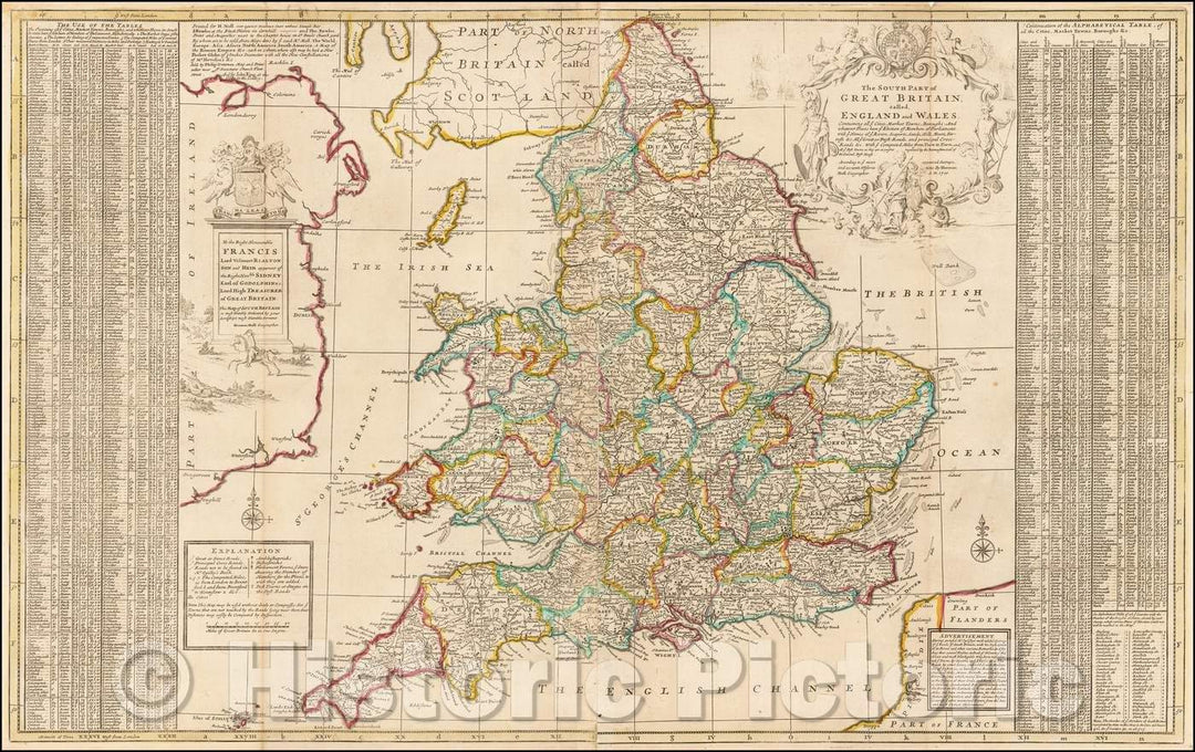 Historic Map - The South Part of Great Britain, called England and Wales, 1740, Herman Moll v2