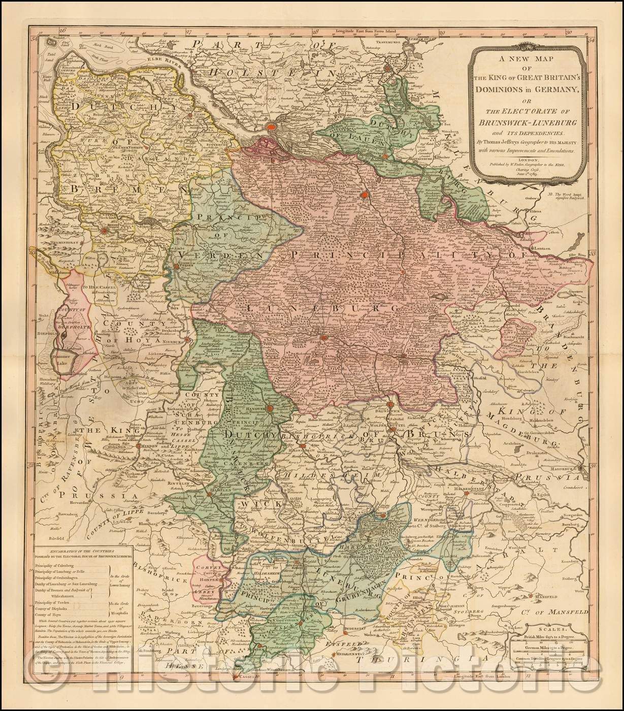 Historic Map - The King of Great Britain's Dominions in Germany, or The Electorate of Brunswick-Luneburg and Its Dependencies, 1789, William Faden - Vintage Wall Art