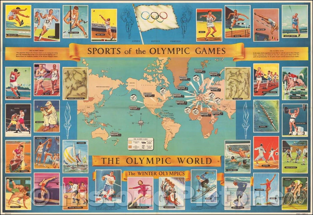 Historic Map - World Map - Sports of the Olympic Games, 1960, Hammond & Co. v2