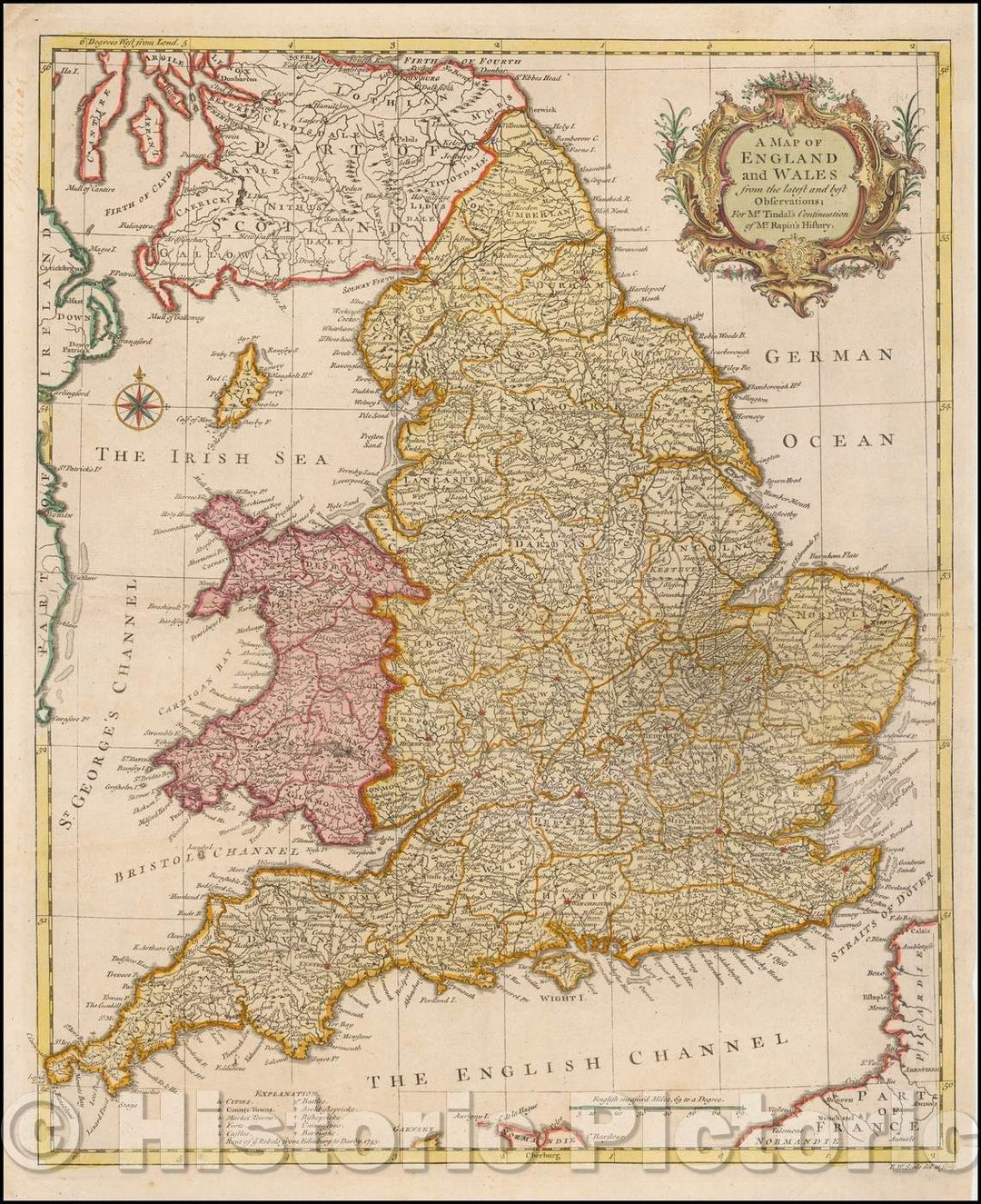 Historic Map - A Map of England and Wales from the latest and best Observations, 1740, Paul de Rapin de Thoyras - Vintage Wall Art