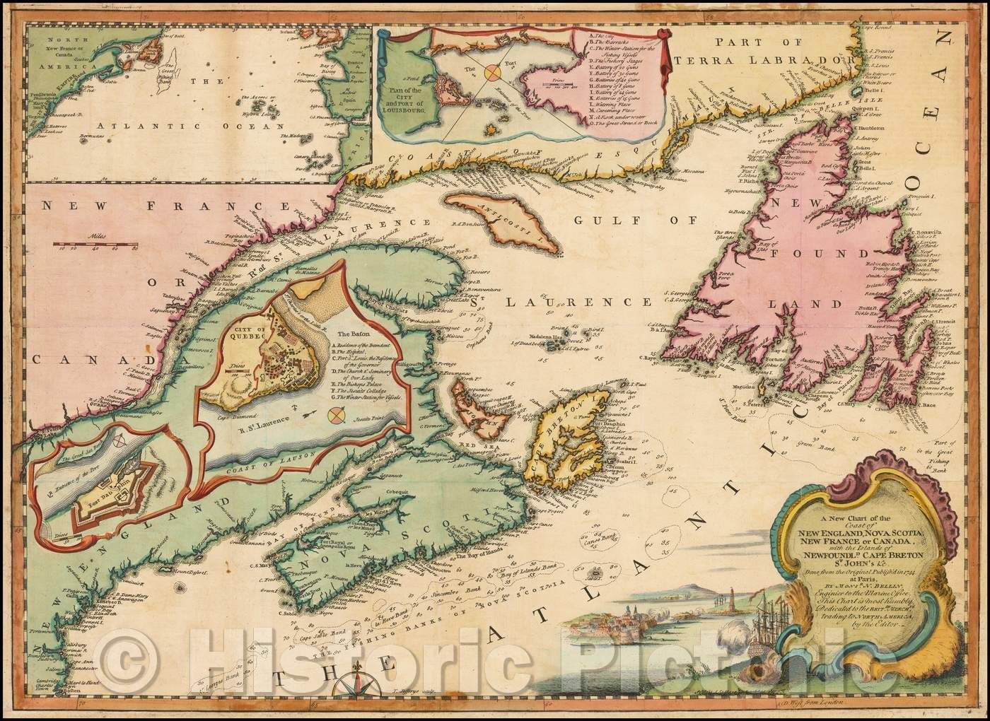 Historic Map - A New Chart of New England, Nova Scotia, New France or Canada with the Islands of Newfoundland. Cape Breton St. John, 1746, Gentleman's Magazine - Vintage Wall Art