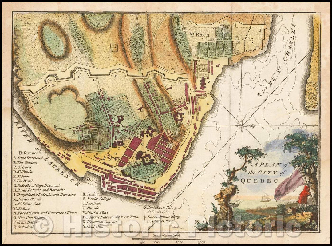 Historic Map - A Plan of the City of Quebec, 1798, John Stockdale - Vintage Wall Art