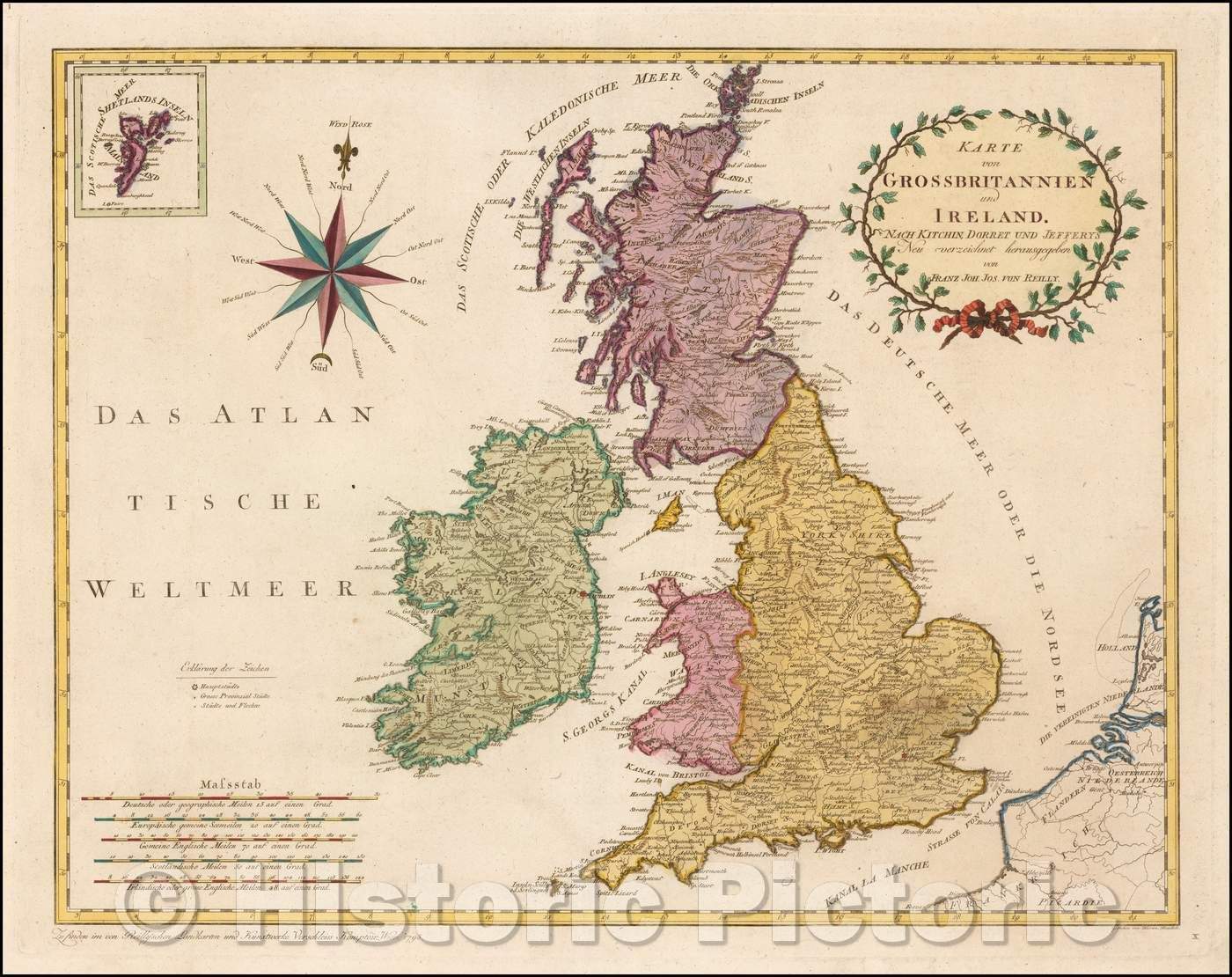 Historic Map - Karte von GrossBritannien und Ireland. Nach Kitchin, Dorret und Jefferys :: of Great Britain and Ireland. After Kitchin, Dorret and Jefferys, 1794 - Vintage Wall Art