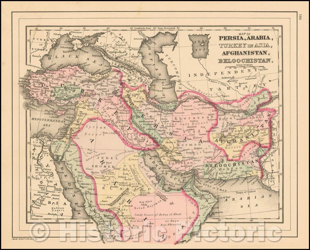 Historic Map - Map of Persia, Arabia, Turkey in Asia, Afghanistan, Beloochistan, 1888, Samuel Augustus Mitchell Jr. - Vintage Wall Art