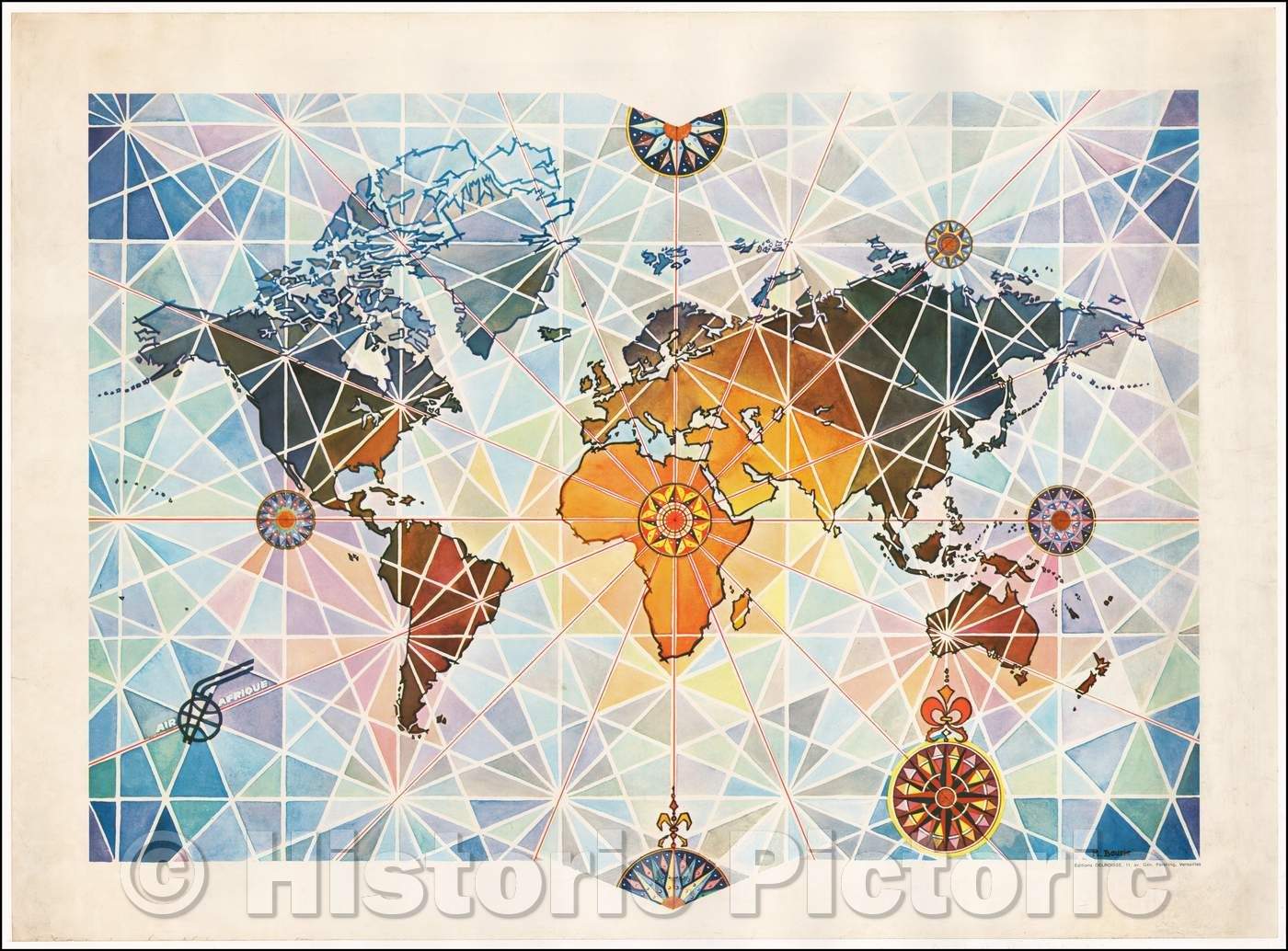 Historic Map - Air Afrique Map of the World, 1960, M. Bourie - Vintage Wall Art