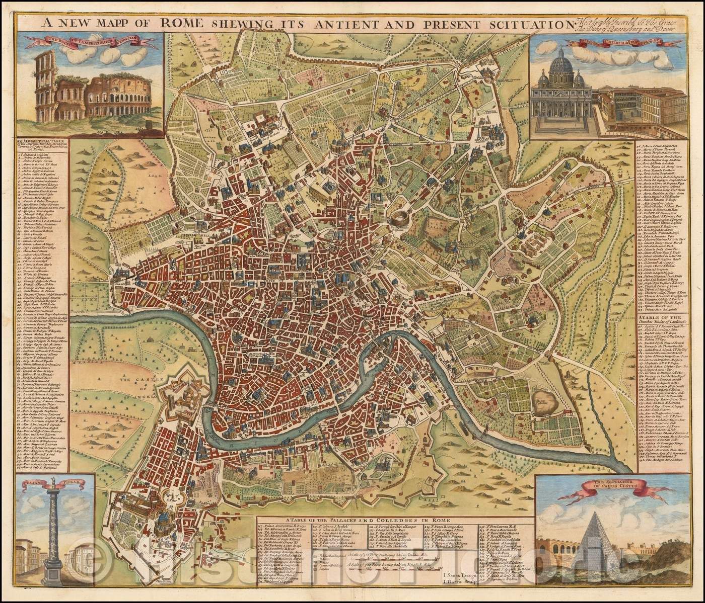 Historic Map - A New Mapp of Rome Shewing Its Antient And Present Scituation, 1721, John Senex v3