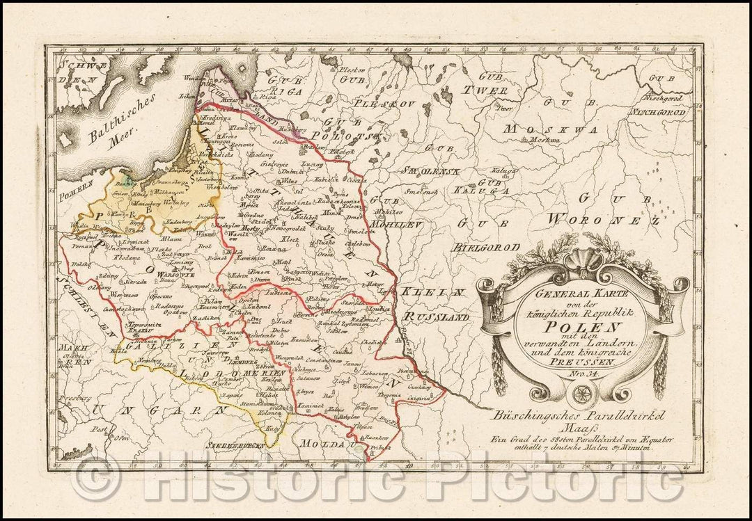 Historic Map - General Karte von der Koniglichen Republik Polen mit den verwandt en Landern/Map of Poland, published by Von Reilly, 1789 - Vintage Wall Art