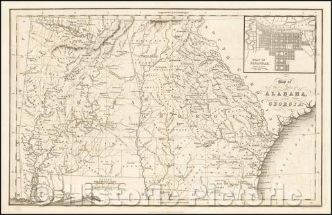 Historic Map - Map of the States of Alabama and Georgia [Inset Plan of Savannah], 1832, Hinton, Simpkin & Marshall - Vintage Wall Art