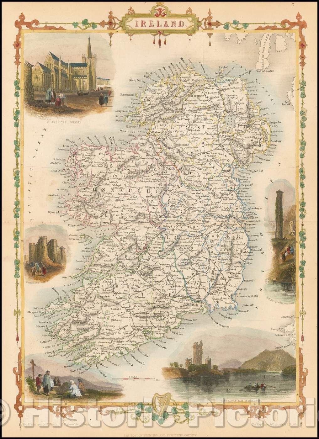 Historic Map - Ireland, 1851, John Tallis - Vintage Wall Art