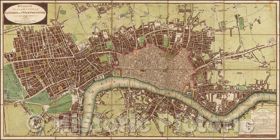 Historic Map - Wallis's Plan of the Cities of London and Westminster, 1797, John Wallis - Vintage Wall Art