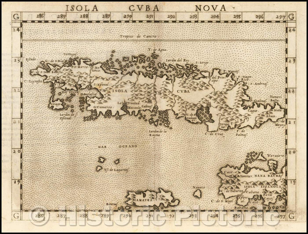 Historic Map - Isola Cuba Nova/Cuba Nova Island, 1561, Girolamo Ruscelli - Vintage Wall Art