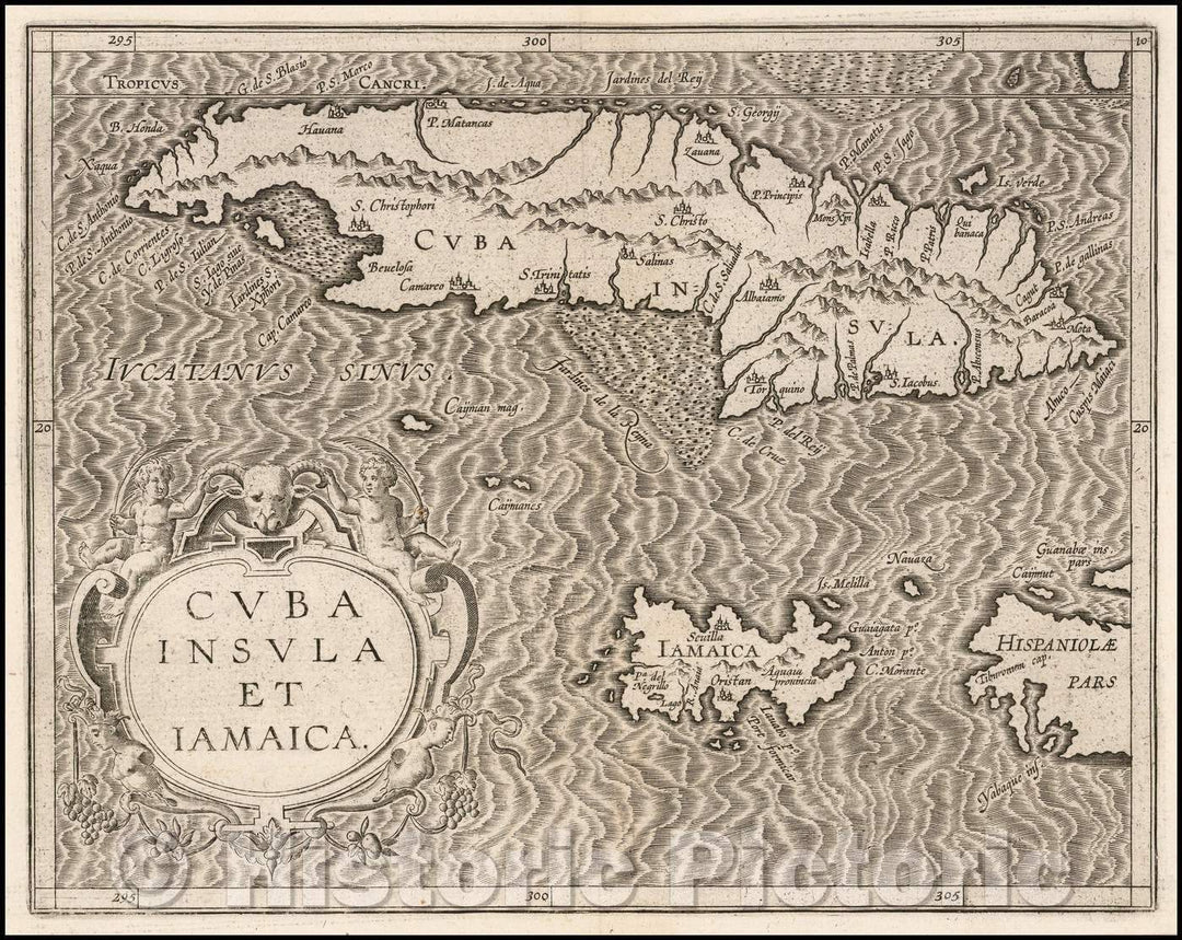 Historic Map - Cuba Insula Et Iamaica/Et Island winter Cuba (Cayman Islands includes), 1597, Cornelis van Wytfliet - Vintage Wall Art