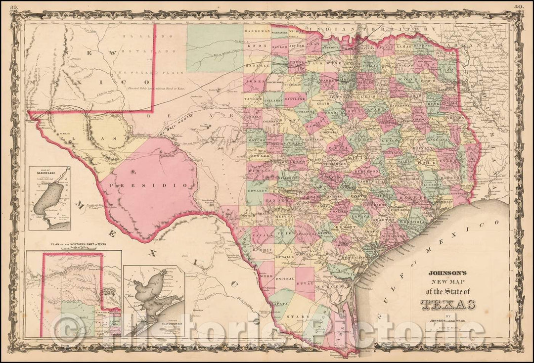 Historic Map - Johnson's New Map of the State of Texas, 1863, Benjamin Ward v2