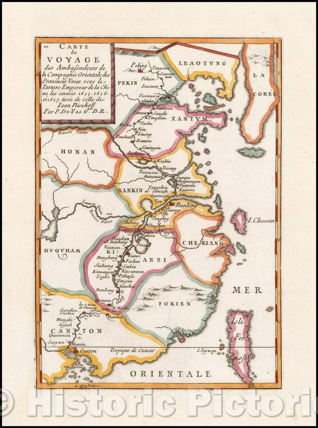 Historic Map - Carte du Voyage des Ambassadeurs de la Compagnie Orientale des Provinces :: China, Beijing, Korea, Great Wall of China, Canton, Macao etc, 1665 - Vintage Wall Art