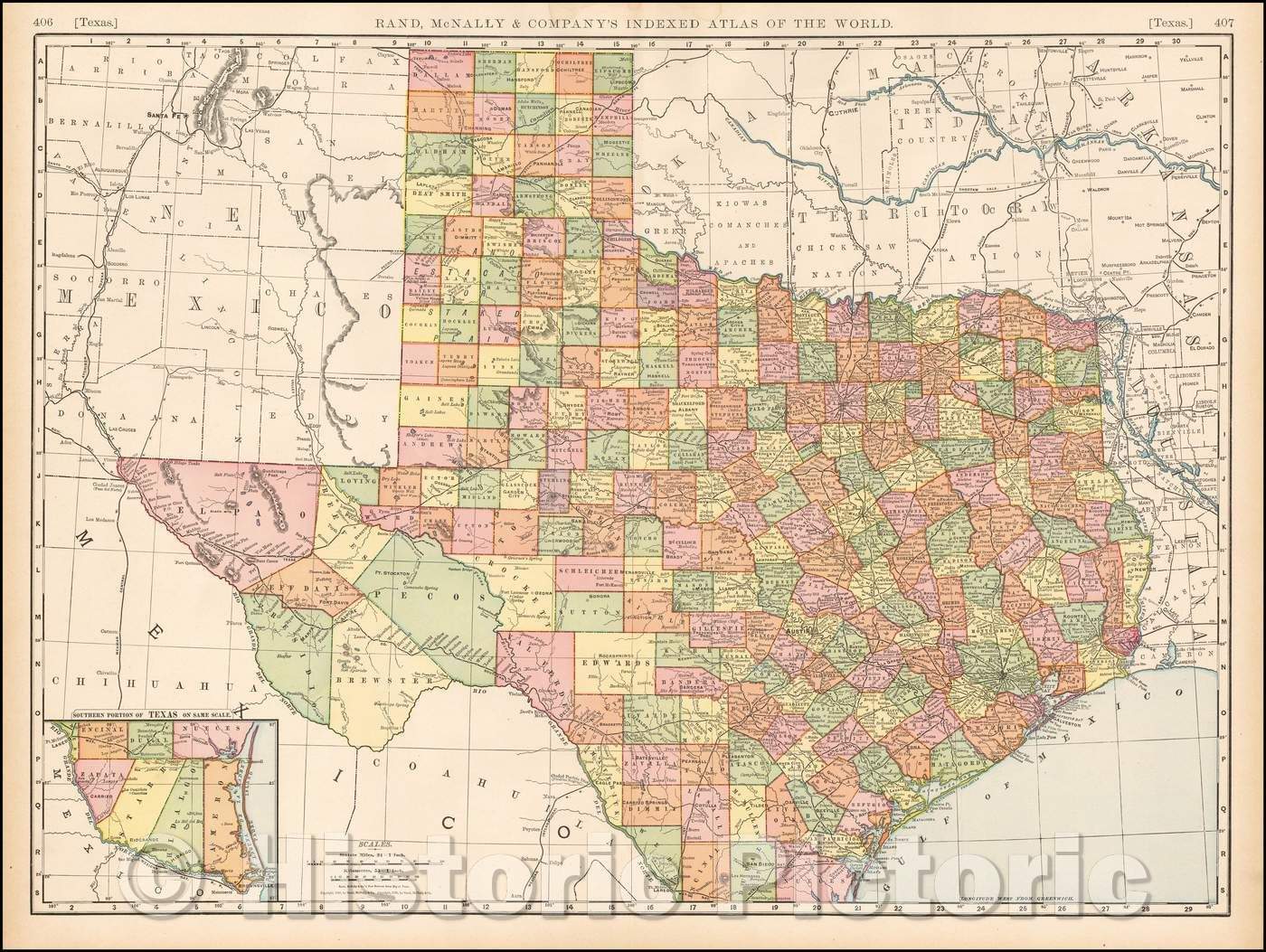 Historic Map - Rand McNally & Company's Indexed Atlas of the World Map of Texas, 1898, Rand McNally & Company - Vintage Wall Art