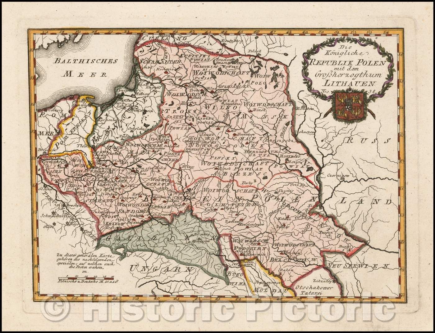 Historic Map - Die Konigliche Republik Polen W mid dem Grossherzoghtum Lithauen/Regional Map of Poland and Lithuania, 1789, Franz Johann Joseph von Reilly - Vintage Wall Art