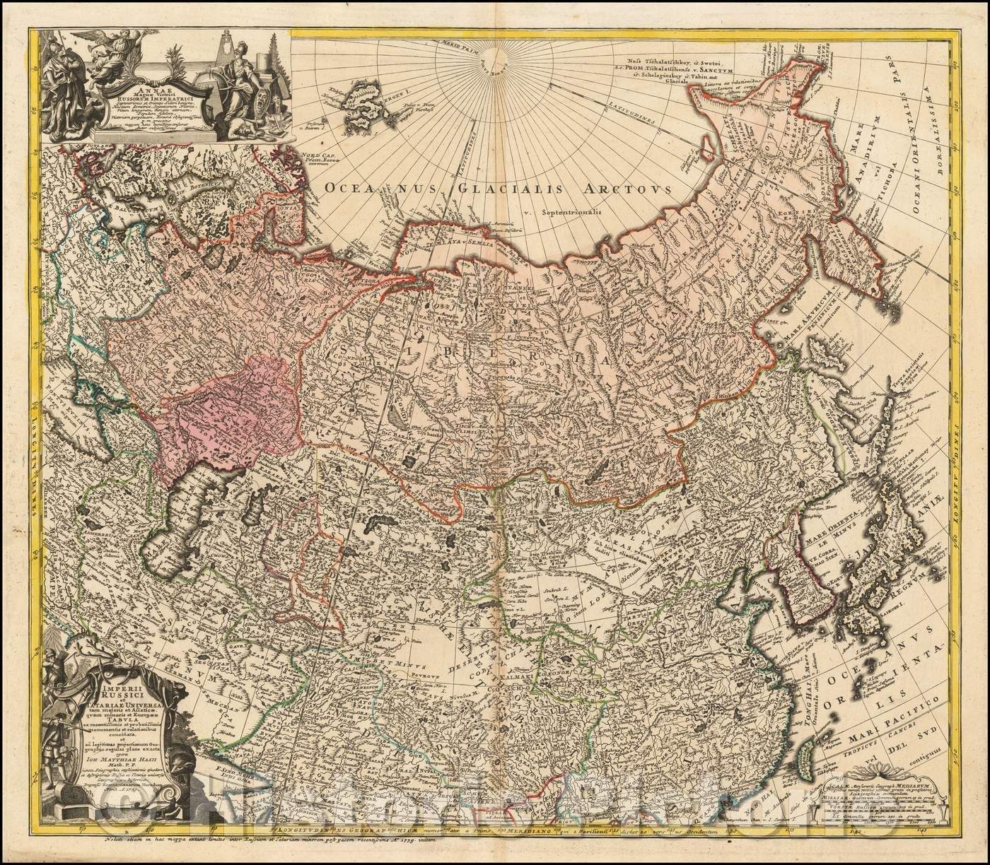 Historic Map - Imperii Russici et Tatariae Universae tam majoris et Asiaticae quam minoris et Europae Tabula, 1739, Homann Heirs v2